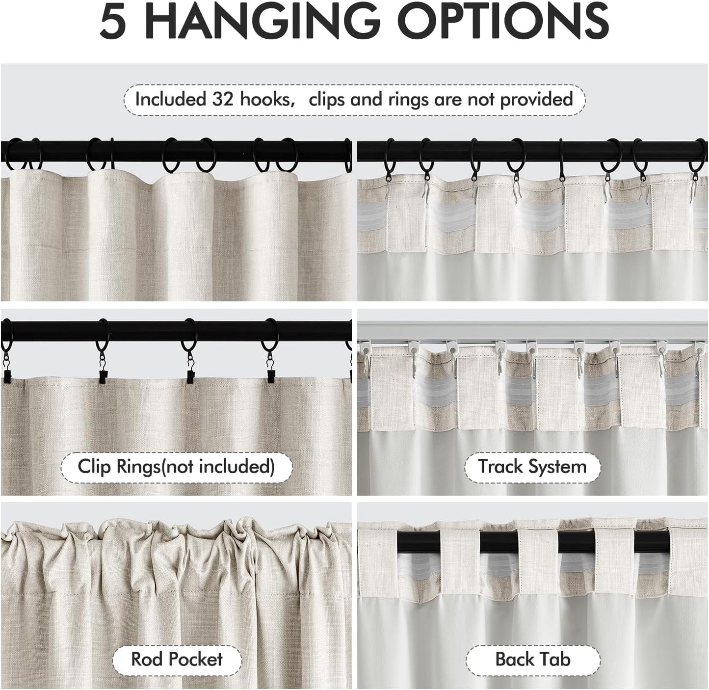 MIULEE 100% Blackout Curtains 92 Inch Long 2 Panels Set for Bedroom, Thick Luxury Faux Linen Black Out Curtain Room Darkening Back Tab Pleat Window Textured Drapes with Hooks for Living Room, Birch