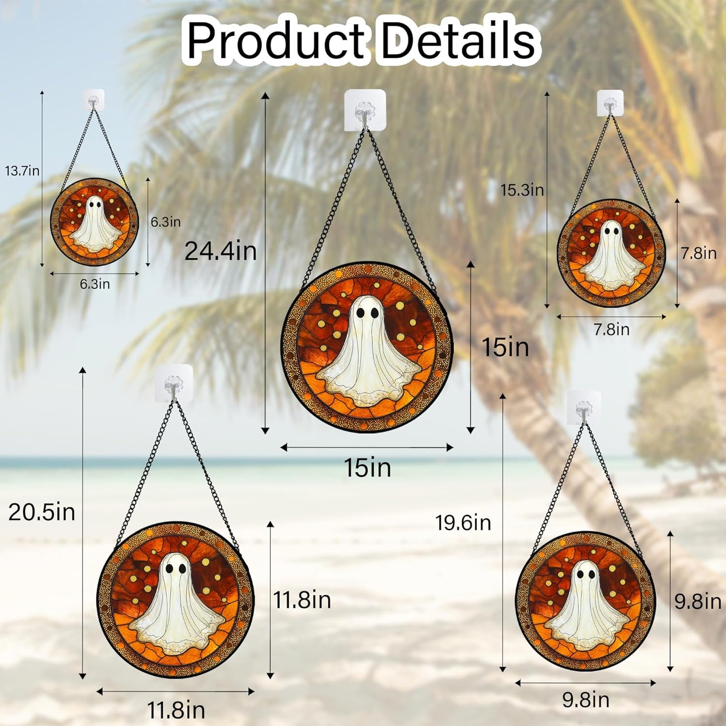 Stained Glass Window Hanging - Halloween Decorations White Ghost Suncatcher for Doors Garden Indoor Spooky Funny Orange Sun Catchers Gothic Decor Horror Gifts for Women Men Friend 7.8 in