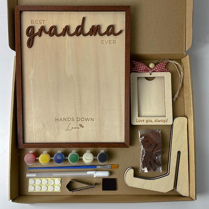 10" Hands Down Best Grandma Ever DIY Handprint Gifts for Grandma with Paints, Craft for Nana from Kids, Family Keepsake Plaque Birthday Gift Mother's Day for Grandmother, Grammy HF620
