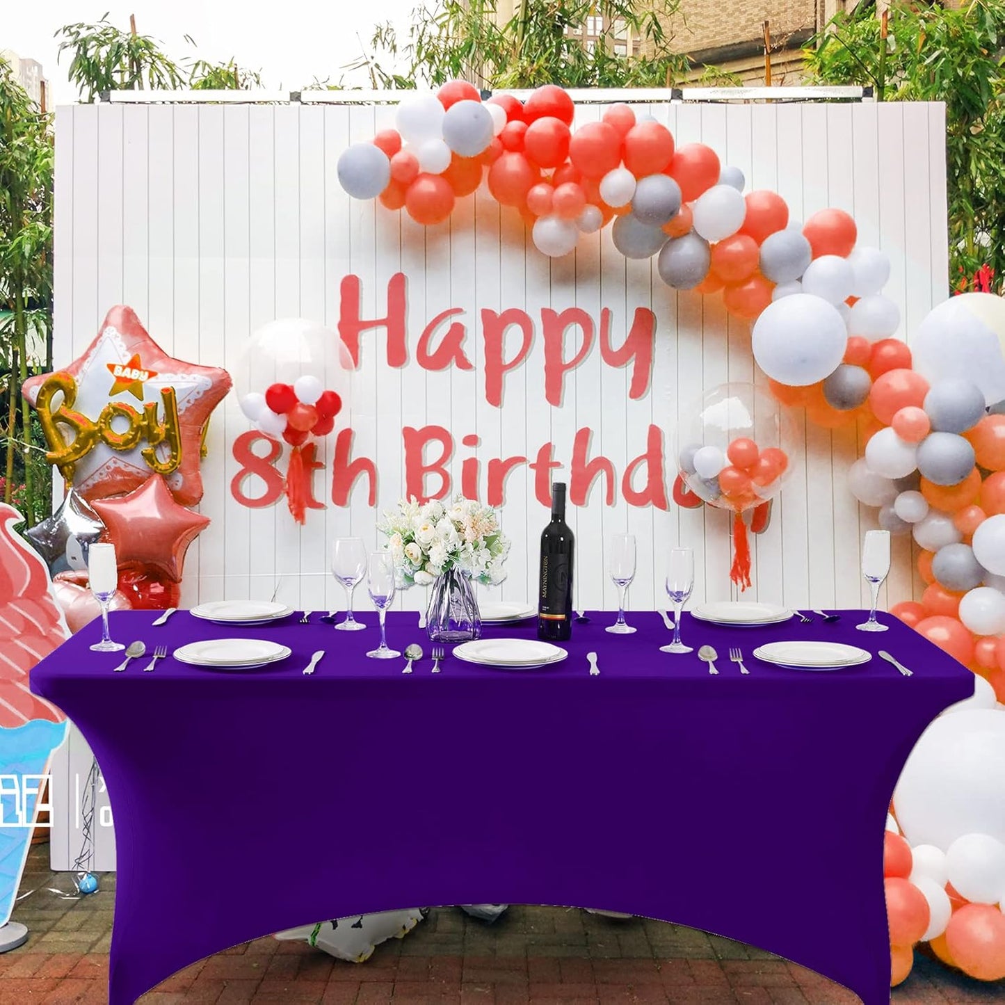 SuperO Waterproof Spandex Table Cover for 4FT Table Universal Fitted Stretch Tablecloth for Party, Banquet, Wedding and Events-Purple