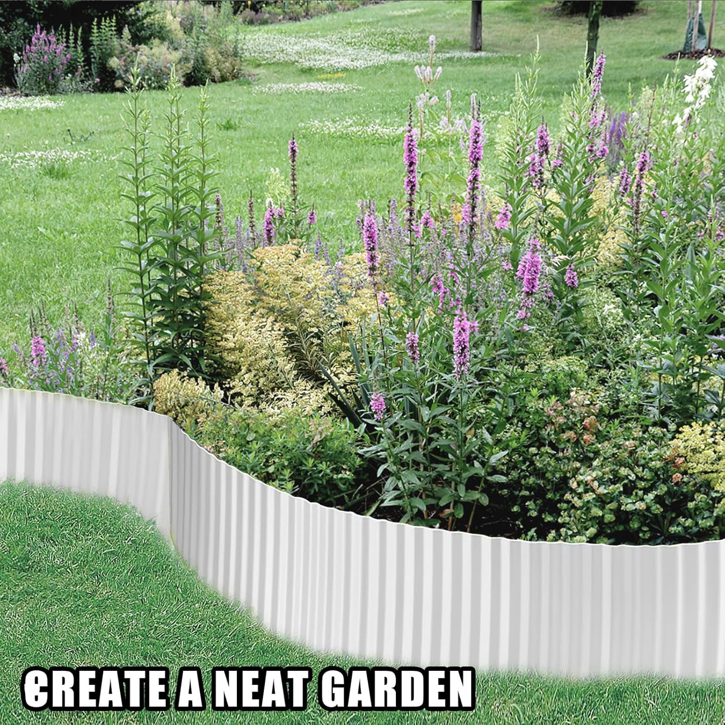 Corrugated Metal Garden Edging - 6 Inch X 40 FT Landscape Edging Border, Flexible Border for Garden Fence, Flower Bed, and Lawn (Silver)