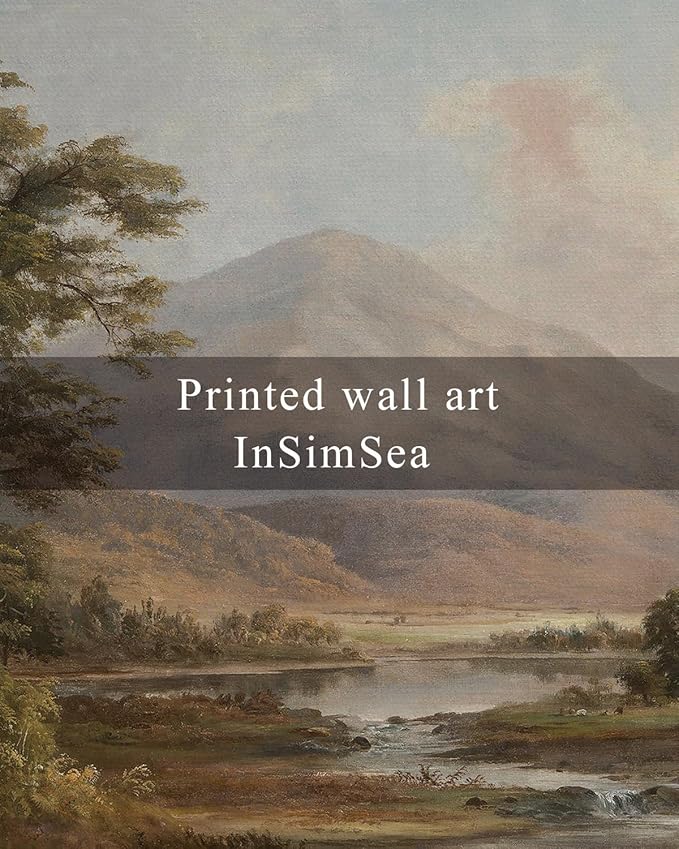 InSimSea Framed Canvas Print Art, Vintage Wild Mountain Landscape Painting, Rustic Farmhouse Cottage Decor for Hallway Wall Floating Shelf Desk Vanity Fireplace,10x8in, Neutral Earth Tones