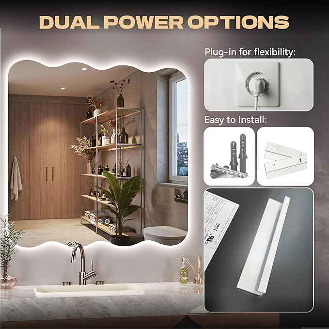 Hasipu Wavy Full Length Mirror with Lights - 36"×36" LED Wavy Floor Mirror, Frameless, Dimmable, Standing or Vertical/Horizontal Wall-Mounted Mirror for Bedroom, Living Room, Cloakroom