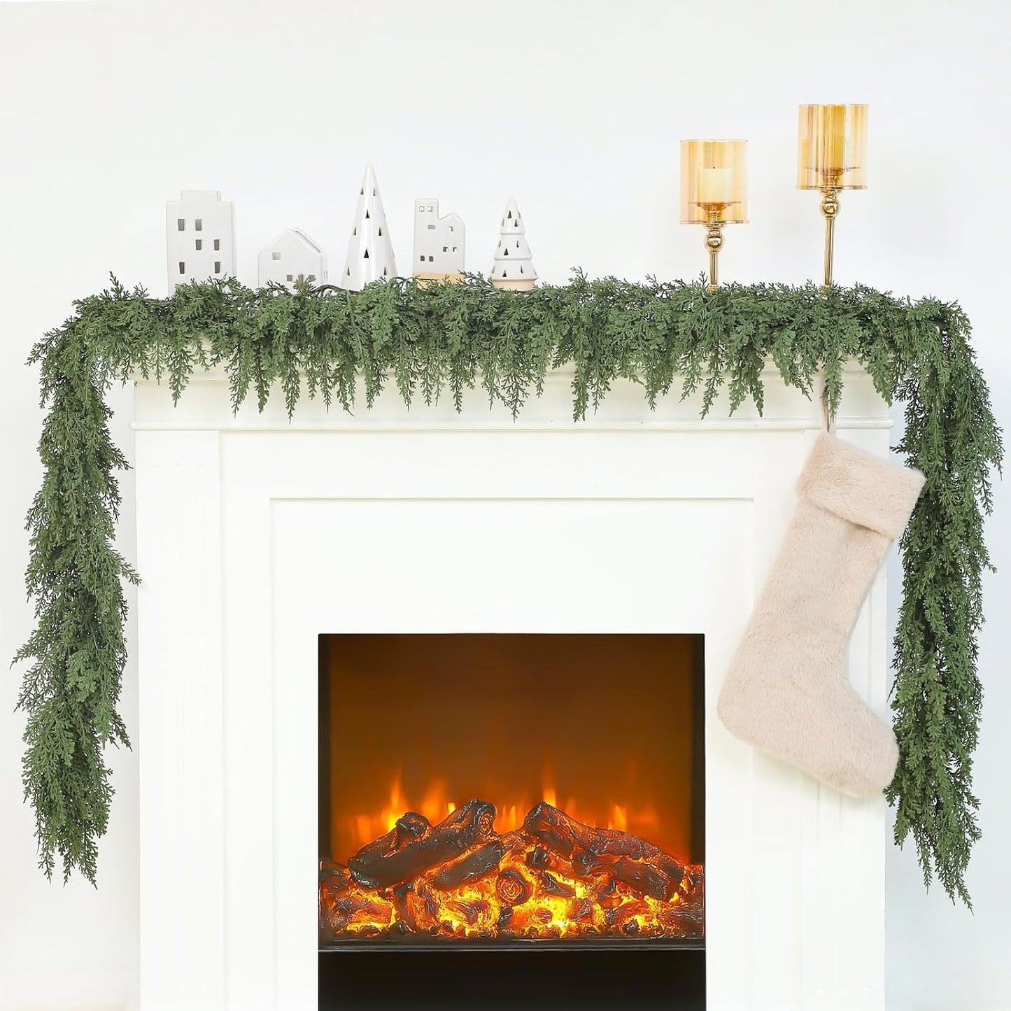 Jutom 1 PCS 9 ft Christmas Cedar Garland - Artificial Realistic Holiday Cedar Pine Needles Greenery Garland Decoration for Mantel Table Winter Party