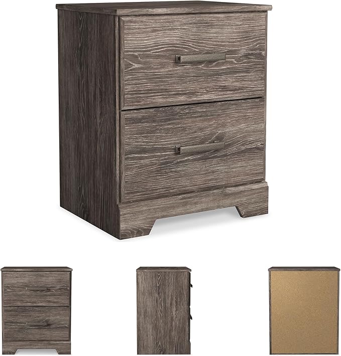 Signature Design by Ashley Ralinksi Rustic 2 Drawer Nightstand, 24.41" Tall, Gray
