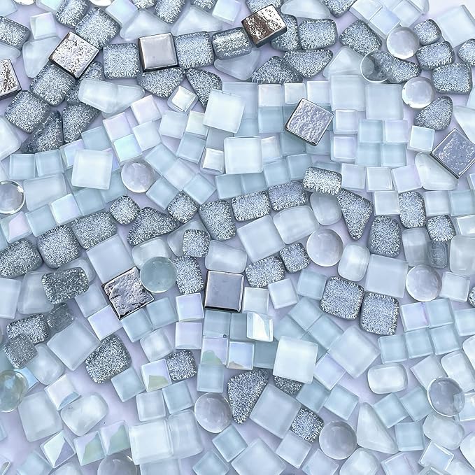 LITMIND 1.1LB Silver White Mixed Irregular Crystal Glass Mosaic Tiles for Crafts - Perfect for Mosaic Art Projects, Puzzles, and Home Décor