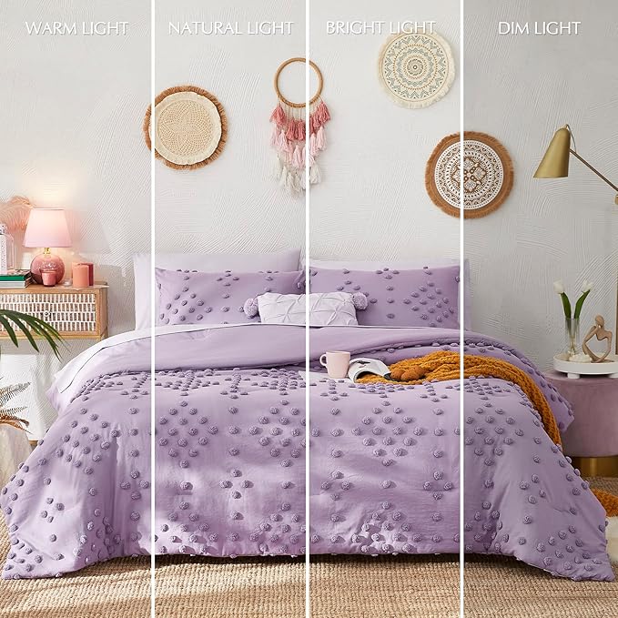 Geniospin Purple Twin Comforter Set for Girls- 5 Pieces Pom Tufted Bed in A Bag Twin Bedding Sets with Sheets, Pillowcases & Shams, All Season Kids Comforter Set