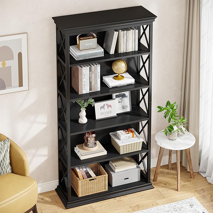 Tribesigns 6-Tier Bookcase Set of 2, 71 Inches Industrial Bookshelves and Bookcases, Floor Standing 5 Shelf Display Storage Shelves Tall Bookcase for Home Office, Living Room, Bed Room, Black