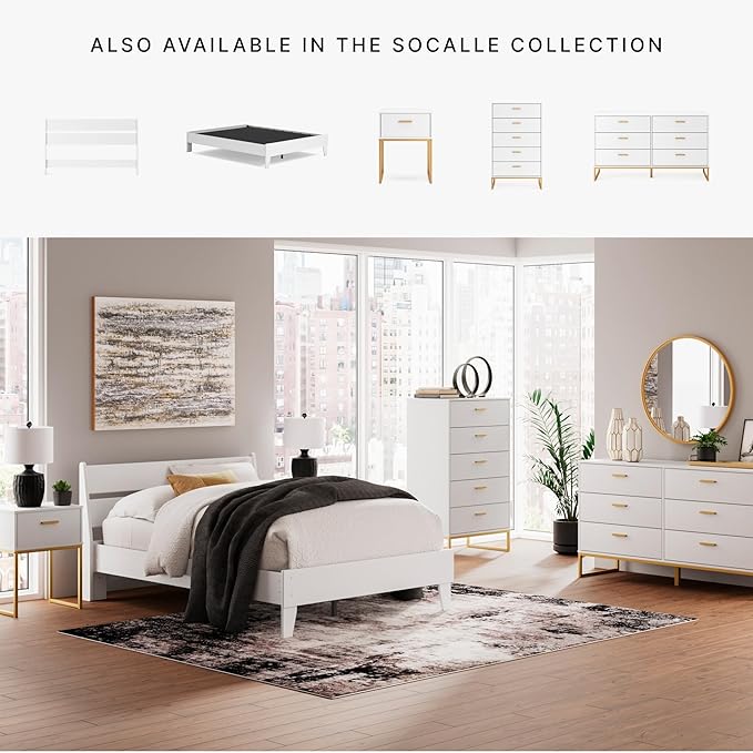 Signature Design by Ashley Socalle Coastal Panel Headboard, Queen, White