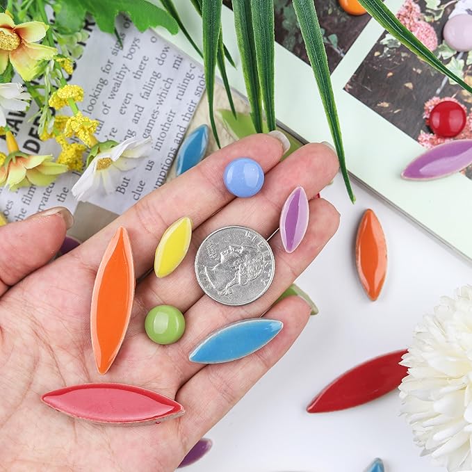 Artspac Petal Ceramic Mosaic Tiles for Crafts, 454g Mosaic Tiles Ceramic,Floral Mosaic Craft Supplies for Garden Christmas Decoration