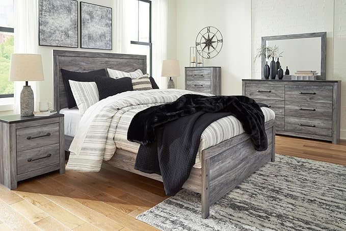Signature Design by Ashley Bronyan Rustic 2 Drawer Nightstand, 2-Tone Look, Light Gray and Dark Gray, Large Scale Handles, Fully Finished Drawer Interiors, 24.72" Tall, Gray