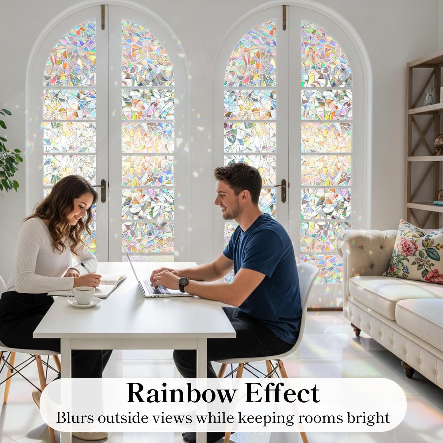 DUOFIRE Window Privacy Film, Rainbow Window Clings for Glass Windows, Stained Glass Film Decorative, 3D Decals Cover, Suncatcher Static Cling Sticker for Home, 23.6 x 78.7 inch