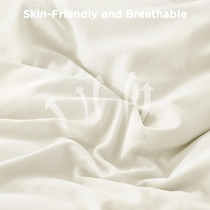 Andency Ivory Comforter Set Queen Size, Lightweight Fluffy Farmhouse Ruffle Bedding Set, Soft Microfiber All Season Shabby Chic Bed Comforter Set 3 Pieces(1 Comforter 2 Pillowcases)
