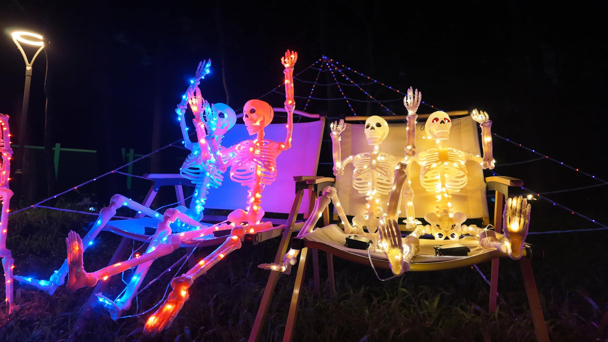 2Pack 36" Halloween Light up Skeleton Decor Outdoor (Blue&Green+Orange&Purple)
