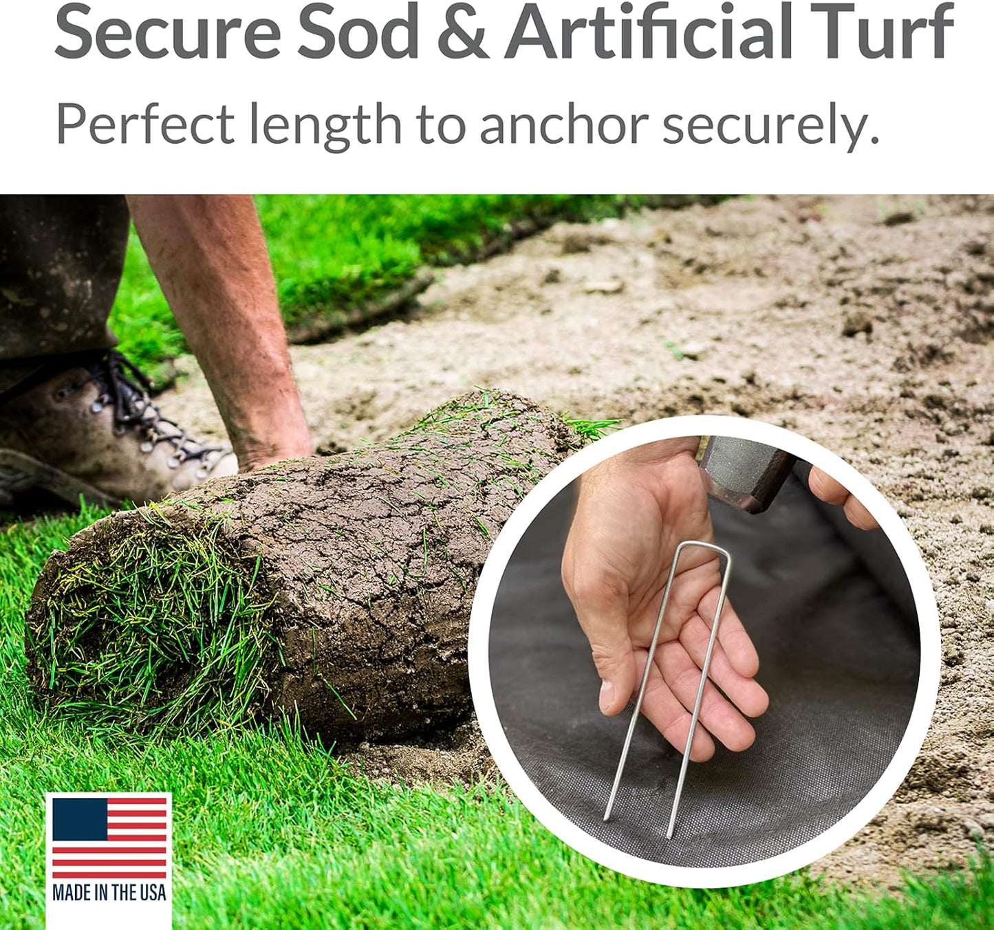 Pinnacle Mercantile USA Made 450 Pack Garden Landscape Staples Weed Barrier Fabric Stakes Galvanized 6 inch Pins Anti Rust Sod Staple 11 Gauge Steel