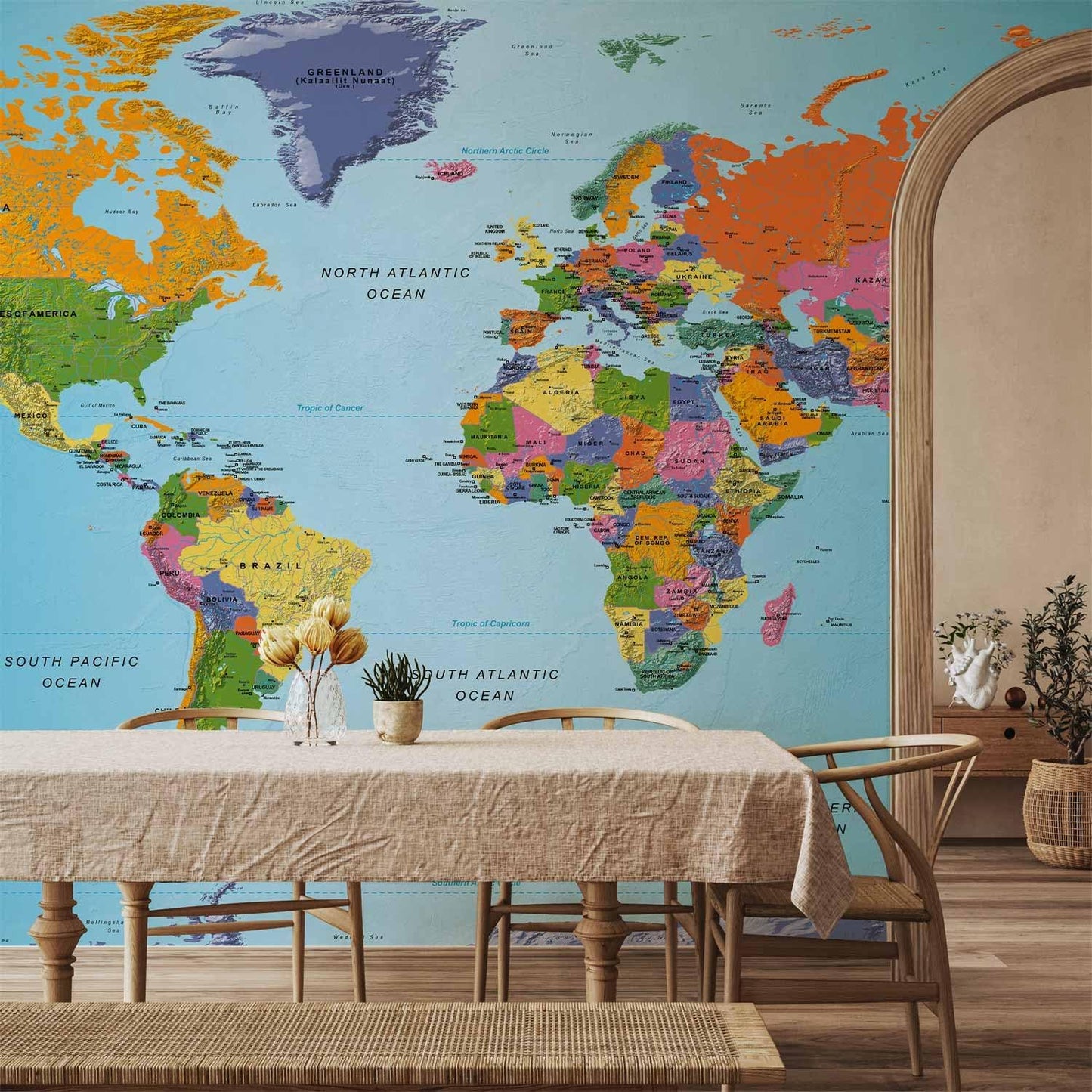 artgeist Wall Mural World Map 193x110 in - XXL Peel and Stick Self-Adhesive Foil Wall Mural Removable Sticker Premium Print Picture Image Design Home Decork-A-0095-x-a