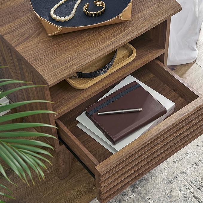 Modway Render Mid-Century Modern, One-Drawer Nightstand, Walnut