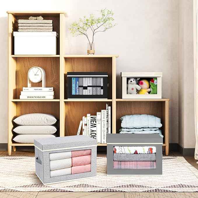 Storage Baskets, 4 Packs Large Storage Bins with Lids Window, Large Fabric Storage Baskets Bins for shelves