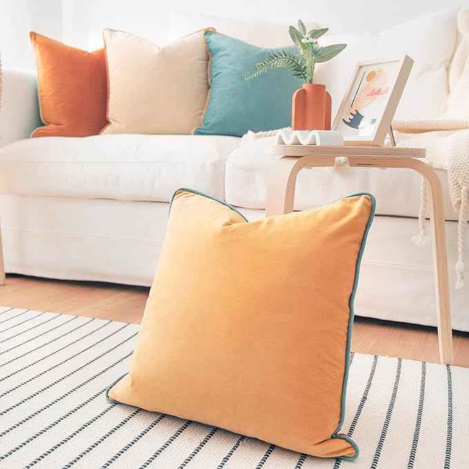 MONDAY MOOSE Decorative Throw Pillow Covers Cushion Cases, Set of 4 Soft Velvet Modern Double-Sided Designs, Mix and Match for Home Decor, Pillow Inserts Not Included (22x22 inch, Orange/Teal)