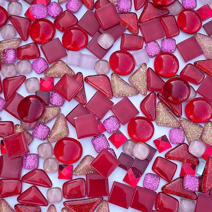 LITMIND 1.1LB Red Mixed Irregular Crystal Glass Mosaic Tiles for Crafts - Perfect for Mosaic Art Projects, Puzzles, and Home Décor