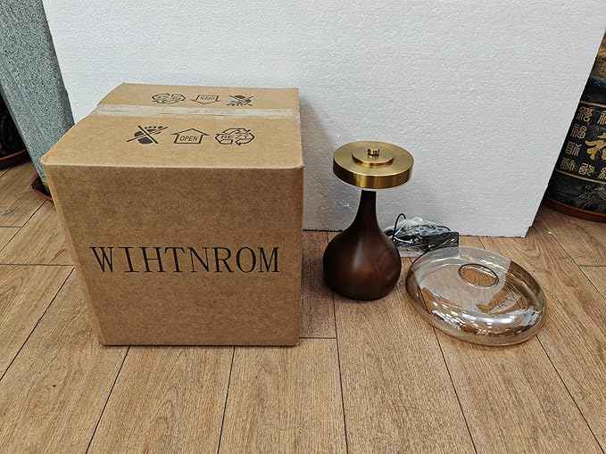 Small Table Lamp for Bedroom-Wooden Base Teardrop Mushroom Table Lamps,Amber Glass Shade,LED Three Color Temperature Adjustable Brightness Modern LED Side Table and Desk Lighting(H 9.7 in)