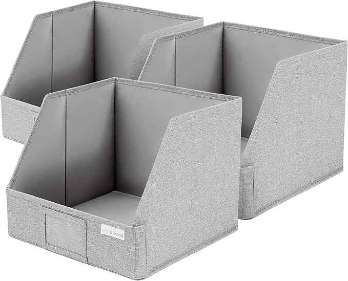 Trapezoid Closet Bins for Shelves – 12x12x10 Fabric Storage Baskets, Closet Organizers Bins, Open Front Fabric Baskets, Collapsible Organizer Boxes for Clothes, Linen – Light Gray, 3 Pack
