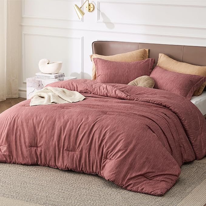 Bedsure Queen Comforter Set - Pink Clay Soft Bedding for All Seasons, Cationic Dyed Bed Set, 3 Pieces, 1 Queen Size Comforter (90"x90") and 2 Pillow Shams (20"x26"+2")