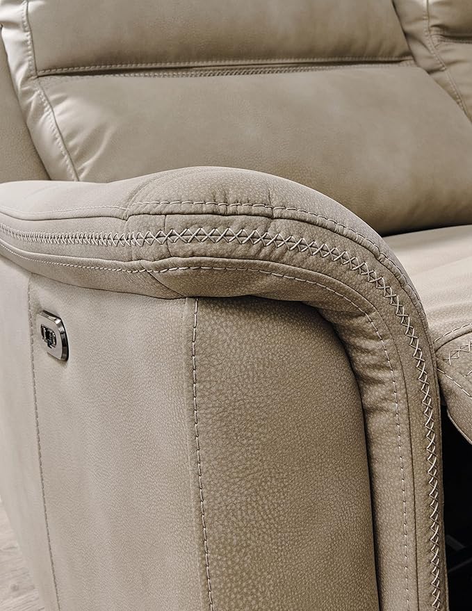 Signature Design by Ashley Next-Gen DuraPella Power Recliner with Adjustable Headrest, Extended Ottoman, USB Charging, Water Repellent Faux Leather, Beige