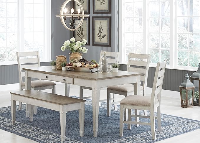 Signature Design by Ashley Skempton Modern Farmhouse Dining Room Chair, 2 Count, Ladderback Design, Wood, 17.75" W x 21.5" D x 38.63" H, White and Light Brown