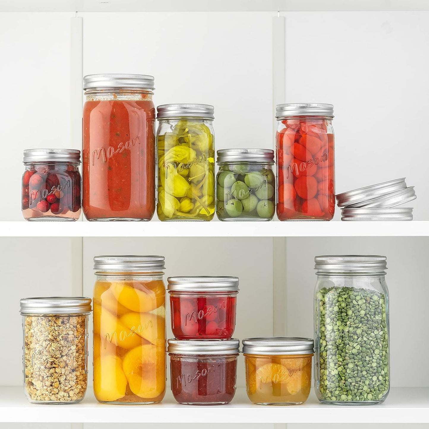 32 Oz Mason Jars With Lids, Labels and Measures! 6-Pack Wide Mouth Mason Jars, Glass Jar with Lid and Band. Airtight Canning Jars, Overnight Oats Jars, Salad Jars, Sourdough Starter Jar