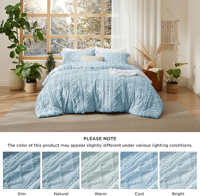 Bedsure Tufted Boho Comforter Set Twin Size - Light Blue Boho Bed Set, GentleSoft™ 2 Pieces Farmhouse Shabby Chic Embroidery Bedding, Gifts for Woman, Soft Jacquard Twin Comforter for All Seasons
