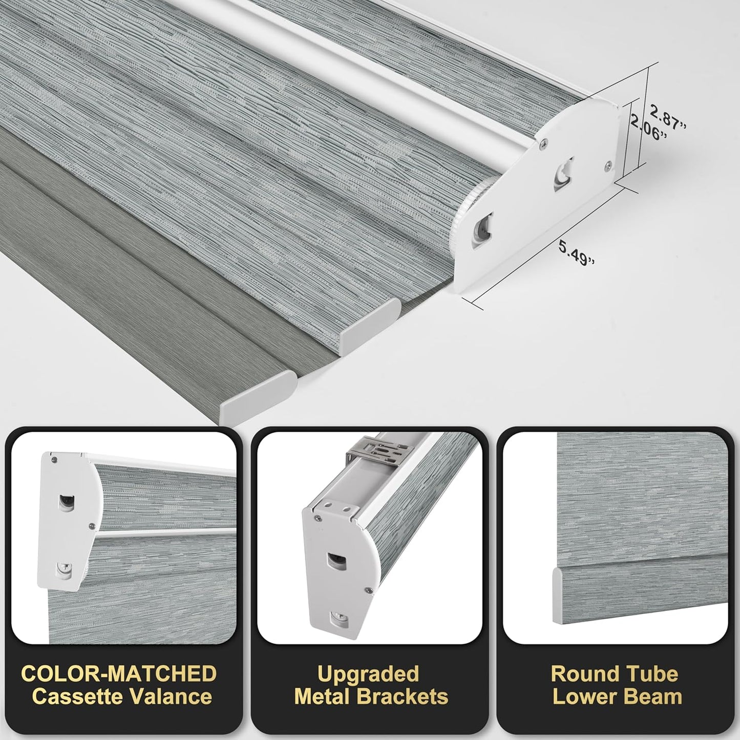 BERISSA Cordless Dual Roller Shades with Cassette Valance, Double Window Shades - Blackout and Light Filtering, Day and Night for Home Office Door. Striped Jacquard Grey. 29 W x 86" H