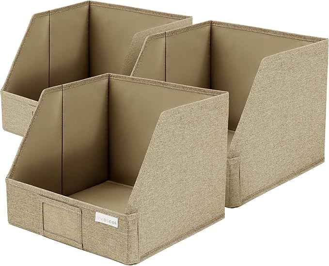 Storage Cubes – 12x12x10 Fabric Baskets for Organizing, Storage Baskets for Shelves, Front Opening Fabric Bins, Closet Organizer Bins for Clothes, Towels, Sweaters, Linen – Brown, 3 Pack