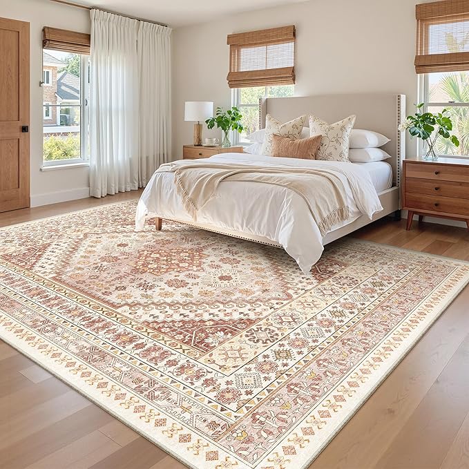 zesthome 8x10 Area Rugs for Living Room,Non-Slip Backing Washable Rugs,Vintage Large Area Rug,Stain Resistant Home Decor Rug
