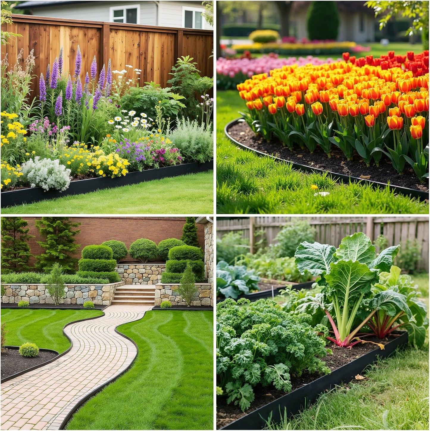 100ft,1.5in Tall Landscape Edging Kit with 150 Spikes, No-Dig Flexible Plastic Edge Border for Landscaping, Lawn, Garden, Flower Beds, Yard, Paver, Playground, Fence, Pathway, Black,3pack, 33ft Each