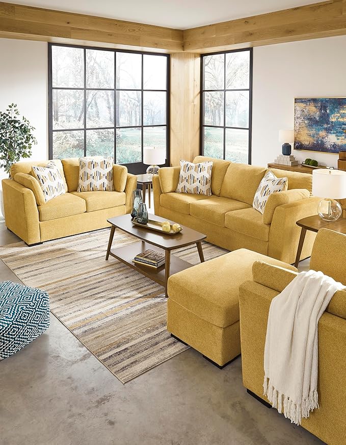 Signature Design by Ashley Keerwick Scandinavian Sofa with 4 Toss Pillows, Yellow