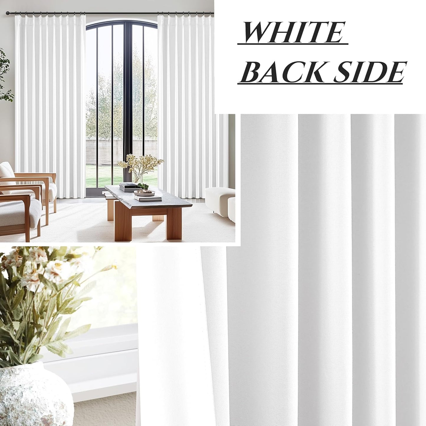 Solid White Linen Blackout Viral Curtains 96 Inches Long for Bedroom, Modern Pinch Pleated Boho Window Curtains para Sala Room Darkening Thermal Heavy Track Drapes 96 Inch 2 Panels Set