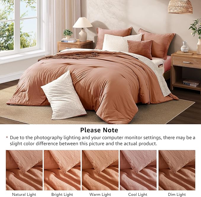 Monbix King Size Comforter Set - 7 Pieces Autumn Leaf Prewashed Bed in a Bag King Bedding Sets with Comforters, All Seasons Ultra Soft Comforter Bed Set with Sheets,Pillowcases & Shams
