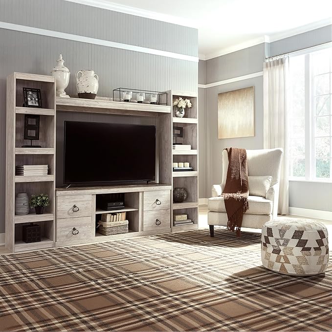 Signature Design by Ashley Willowton Farmhouse 4-Piece Entertainment Center for TVs up to 69" with Adjustable Shelves, Whitewash