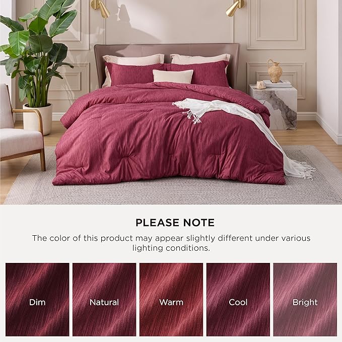Bedsure Full Comforter Set - Dark Red Soft Bedding for All Seasons, Cationic Dyed Bed Set, 3 Pieces, 1 Full Size Comforter (82"x86") and 2 Pillow Shams (20"x26"+2")