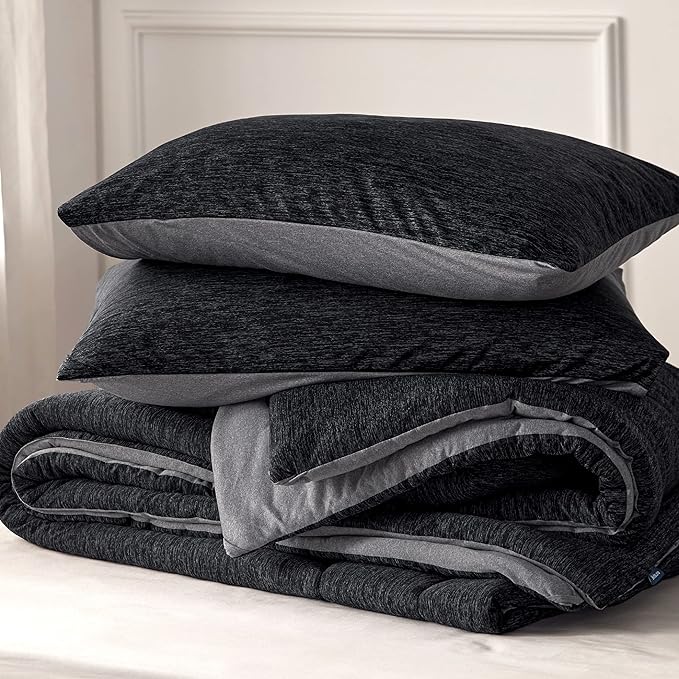 Bedsure King Comforter Set - Cooling and Warm Bed Set, Charcoal Black Reversible Bedding for All Season, 3 Pieces, 1 King Size Comforter (102"x90") and 2 Pillow Cases (20"x36")