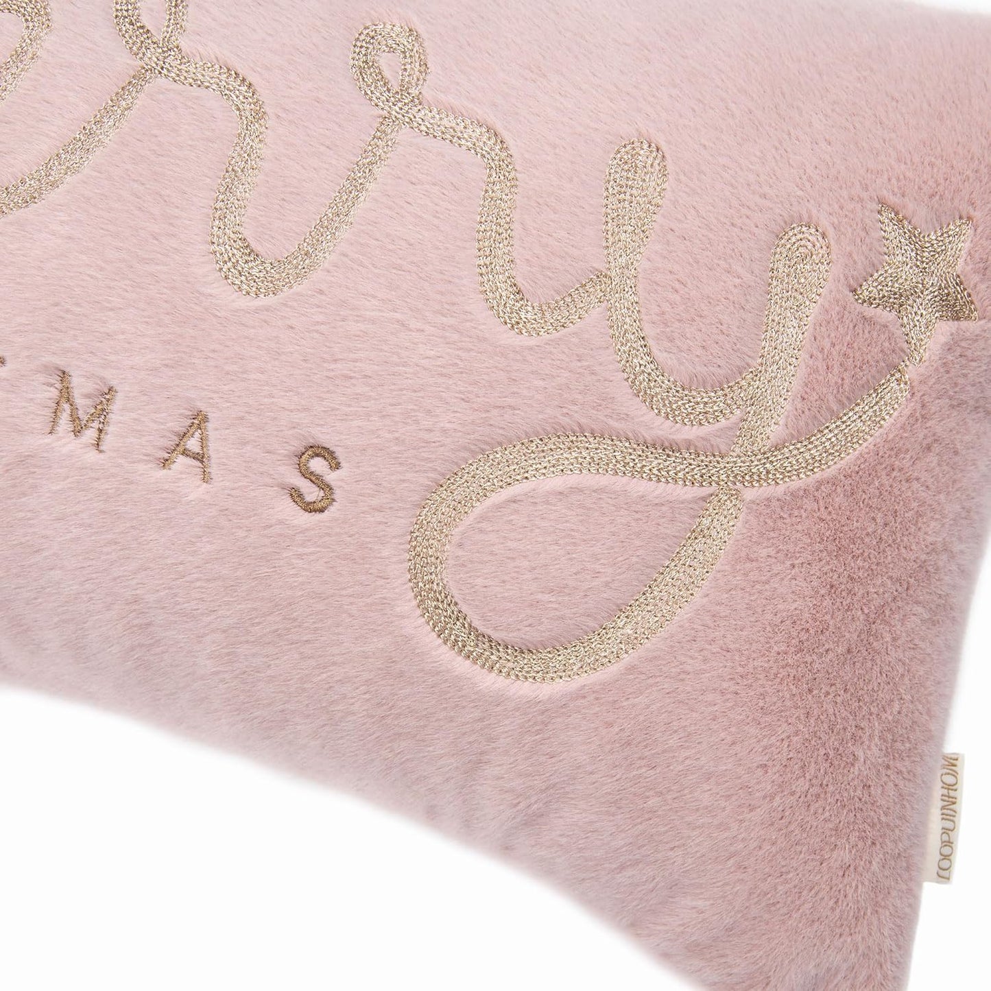 Faux Fur Merry Christmas Pillow Covers 18x18,Gold Embroidered Throw Pillow Covers Christmas Decorations Holiday Pillows for Home Couch,Pink Blush/Gold