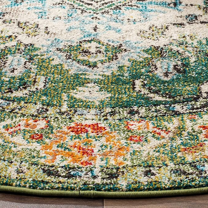 SAFAVIEH Monaco Collection Area Rug - 8' Round, Forest Green & Light Blue, Non-Shedding & Easy to Clean, Distressed Medallion Design, Ideal for Living Room, Bedroom, Dining Space (MNC243F)
