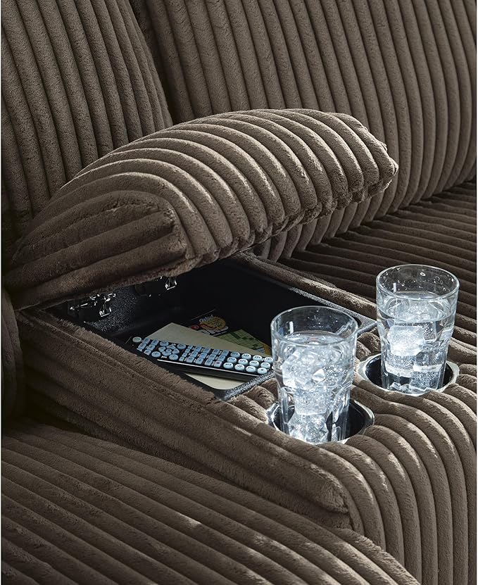 Signature Design by Ashley Top Tier Contemporary L-Shaped 3-Piece Reclining Sectional Sofa with Chaise, Console Storage and 4 Accent Pillows, Dark Brown