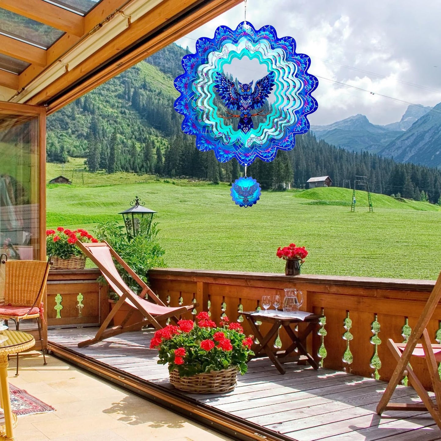 Owl Gifts for Women Men, Owl Hanging Wind Spinners Outdoor, 12Inch 3D Stainless Steel Reflective Wind Spinners Garden Decor