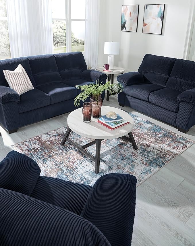 Signature Design by Ashley SimpleJoy Contemporary Loveseat for Living Room, Blue