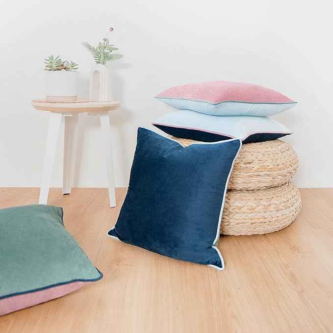 MONDAY MOOSE Decorative Throw Pillow Covers Cushion Cases, Set of 4 Soft Velvet Modern Double-Sided Designs, Mix and Match for Home Decor, Pillow Inserts Not Included (20x20 inch, Pink/Blue)