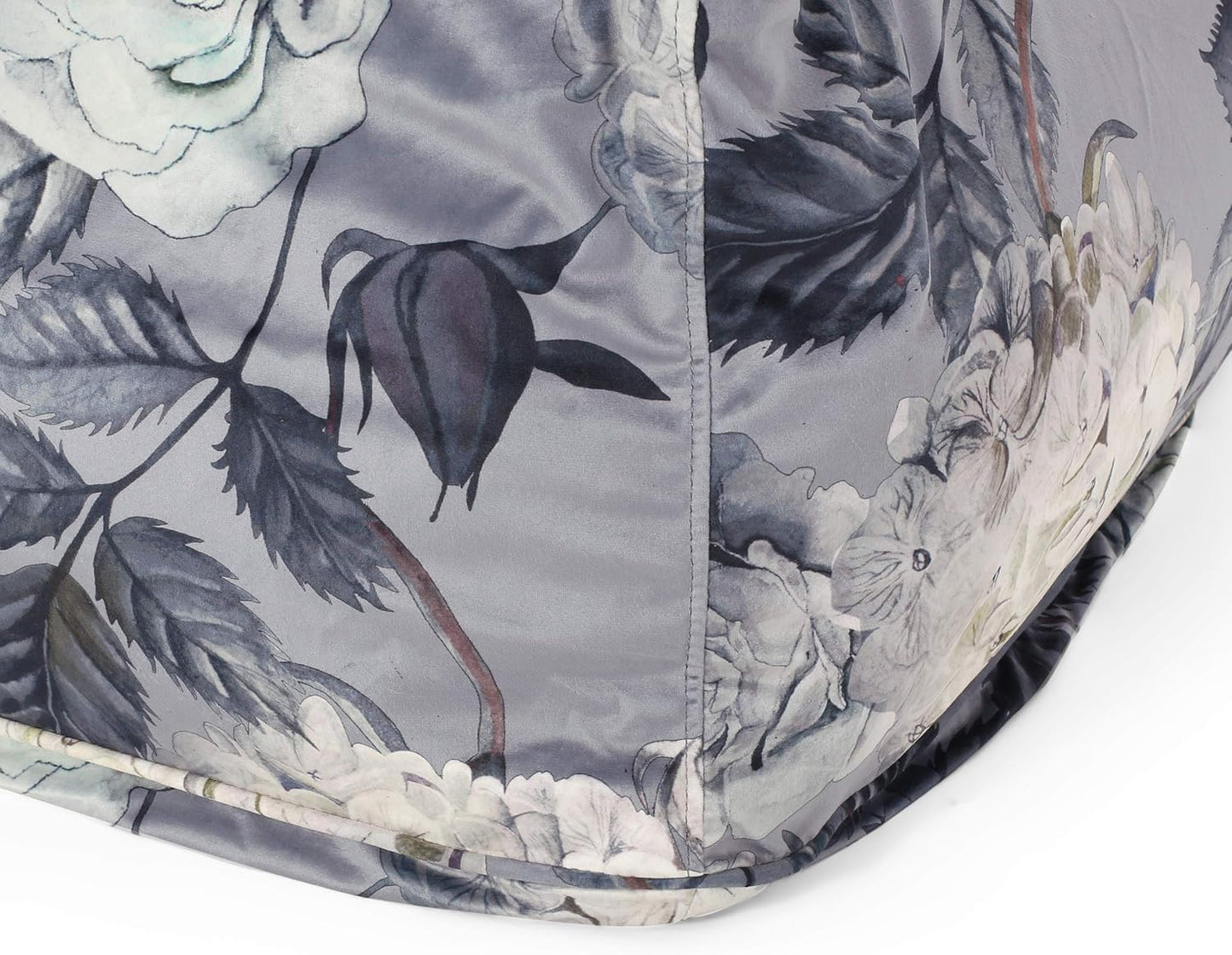 GDFStudio Traditional Velvet Flower Print Cube Pouf Ottoman Foot Stool - Bean Bag Floor Chair - Foot Rest Couch for Living Room Bedroom,Large Flower Print on Gray,24"" x 24"" x 12"", 314502N