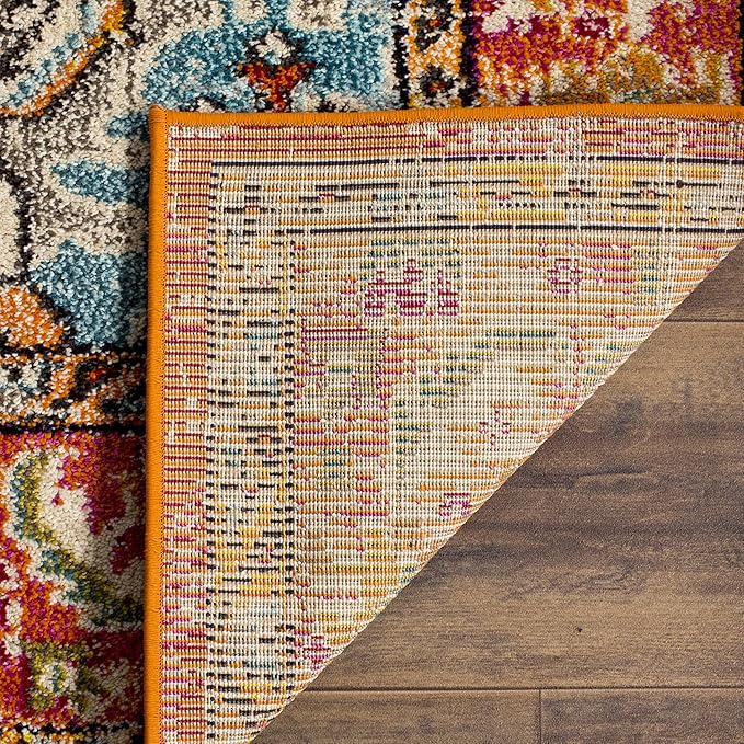 SAFAVIEH Monaco Collection Runner Rug - 2'2" x 22', Orange & Light Blue, Non-Shedding & Easy to Clean, Distressed Medallion Design, Ideal for Hallway, Foyer, Entryway, Kitchen, Bedroom (MNC243H)