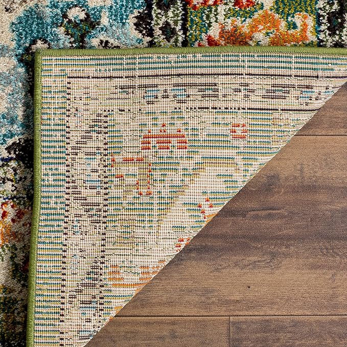 SAFAVIEH Monaco Collection Area Rug - 5'1" x 7'7", Forest Green & Light Blue, Non-Shedding & Easy to Clean, Distressed Medallion Design, Ideal for Living Room, Bedroom, Dining Space (MNC243F)